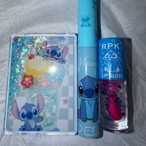 Stitch Themed Lip Gloss Set with compact mirror